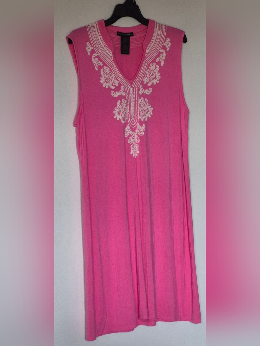 GRACE ELEMENTS Pink White Embroidered XXL Stretch Rayon Midi Dress